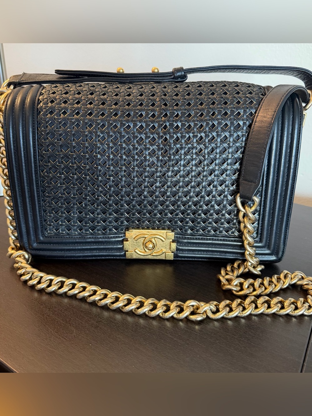 CHANEL Large Braided Boy Bag  Crossbody with Gold Hardware